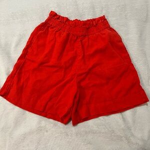 The drop linen High Waist Red orange Women's Shorts XS
